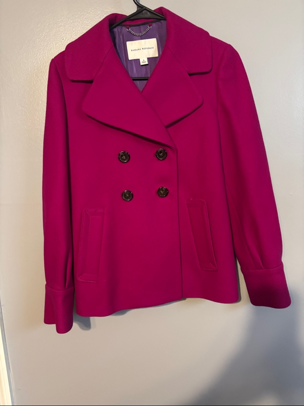 Karen Millen Fuchsia Double-Breasted Pea Coat